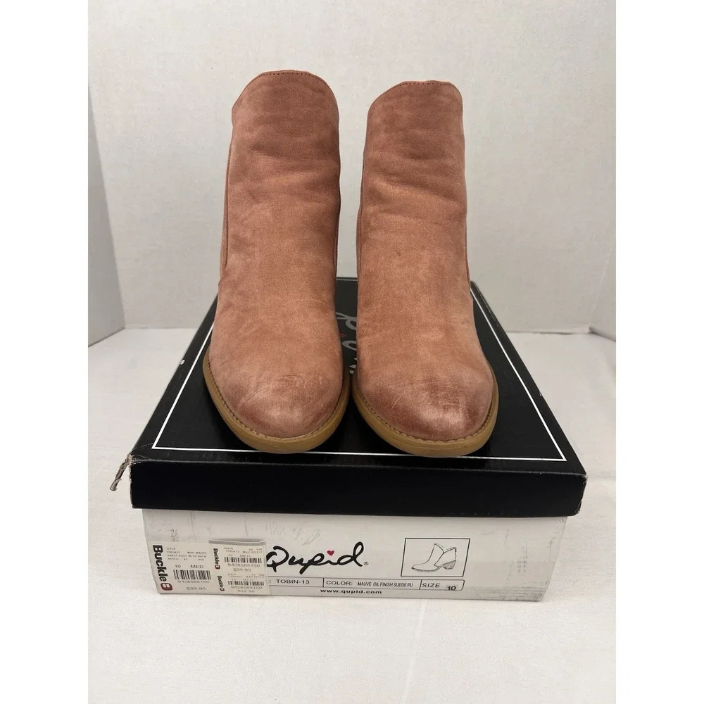 Qupid Tobin-13 Ankle Booties Block Heel Mauve Pink Suede Back Zip Size 10M